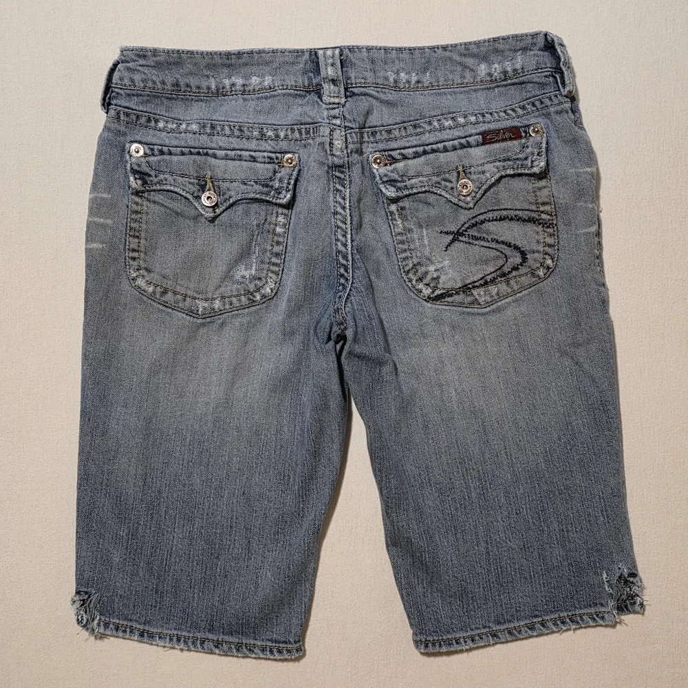 Silver Hillary Bermuda Denim Jean Shorts Fashion Distressing And Holes Low Rise
